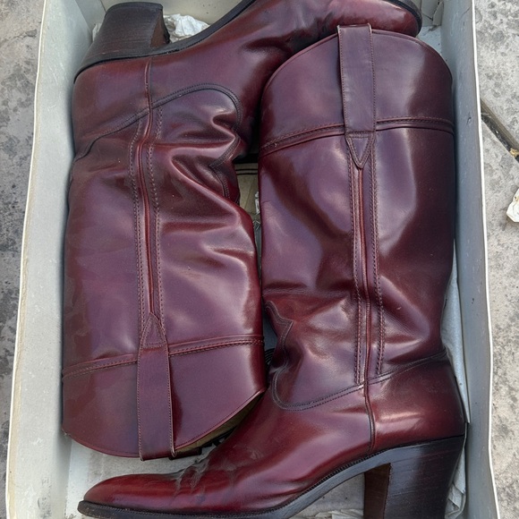 Burgundy Leather Western Boots Ottorino Bossi - Picture 1 of 5